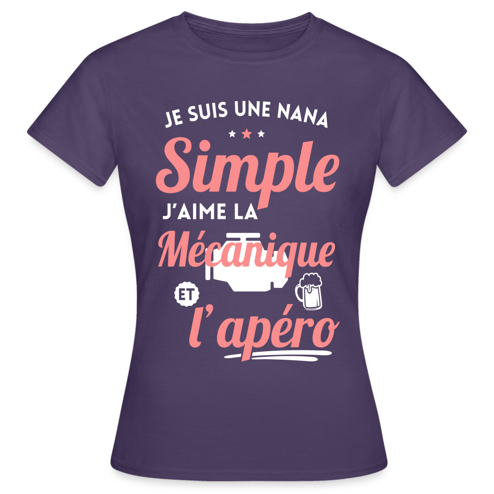 T-shirt Femme - J'aime la mécanique et l'apéro - violet foncé