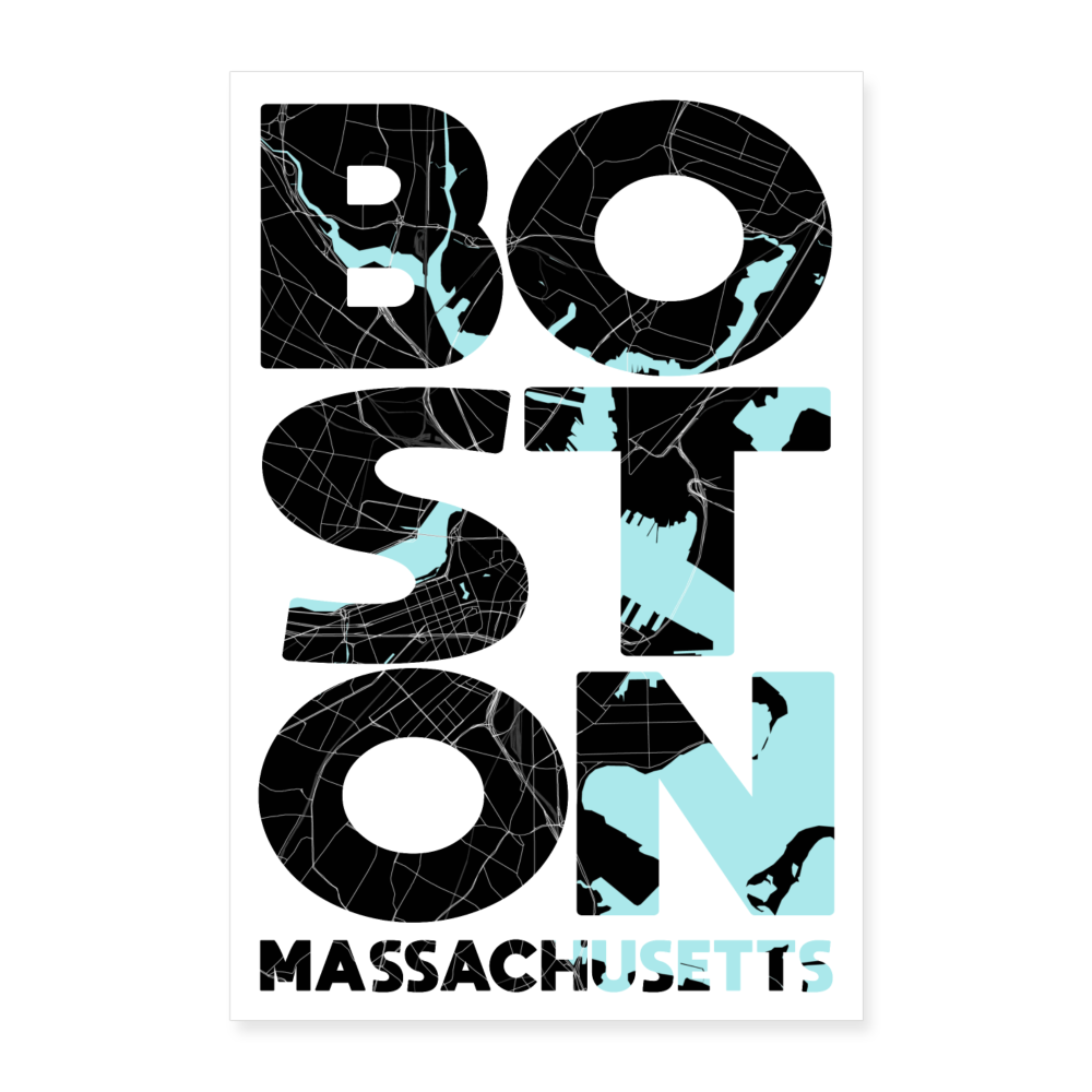 Poster Boston - Plan Boston - 60 x 90 cm - blanc