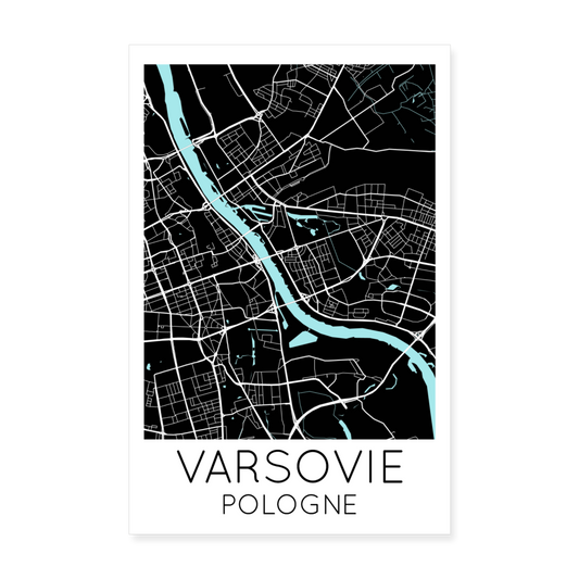 Poster Varsovie - Plan Varsovie - 20 x 30 cm - blanc