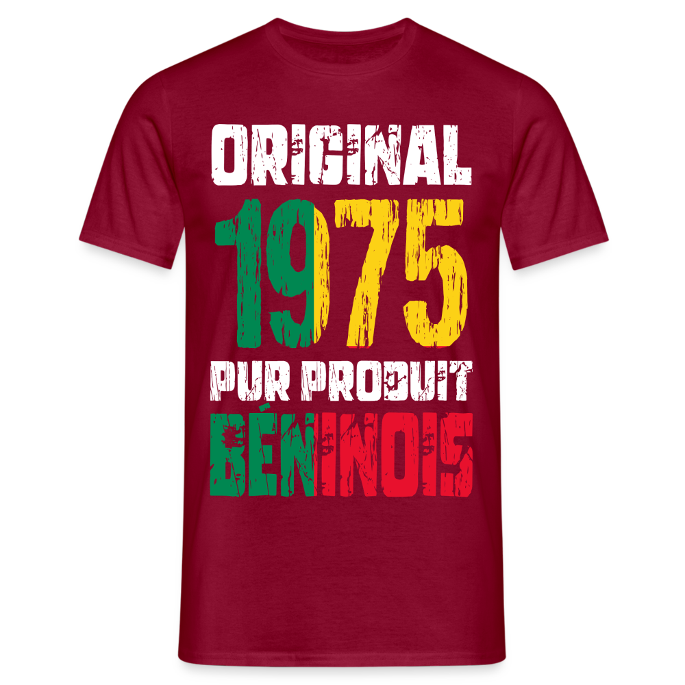 T-shirt Homme - Anniversaire 50 Ans - Original 1975 - Pur produit Béninois - rouge brique