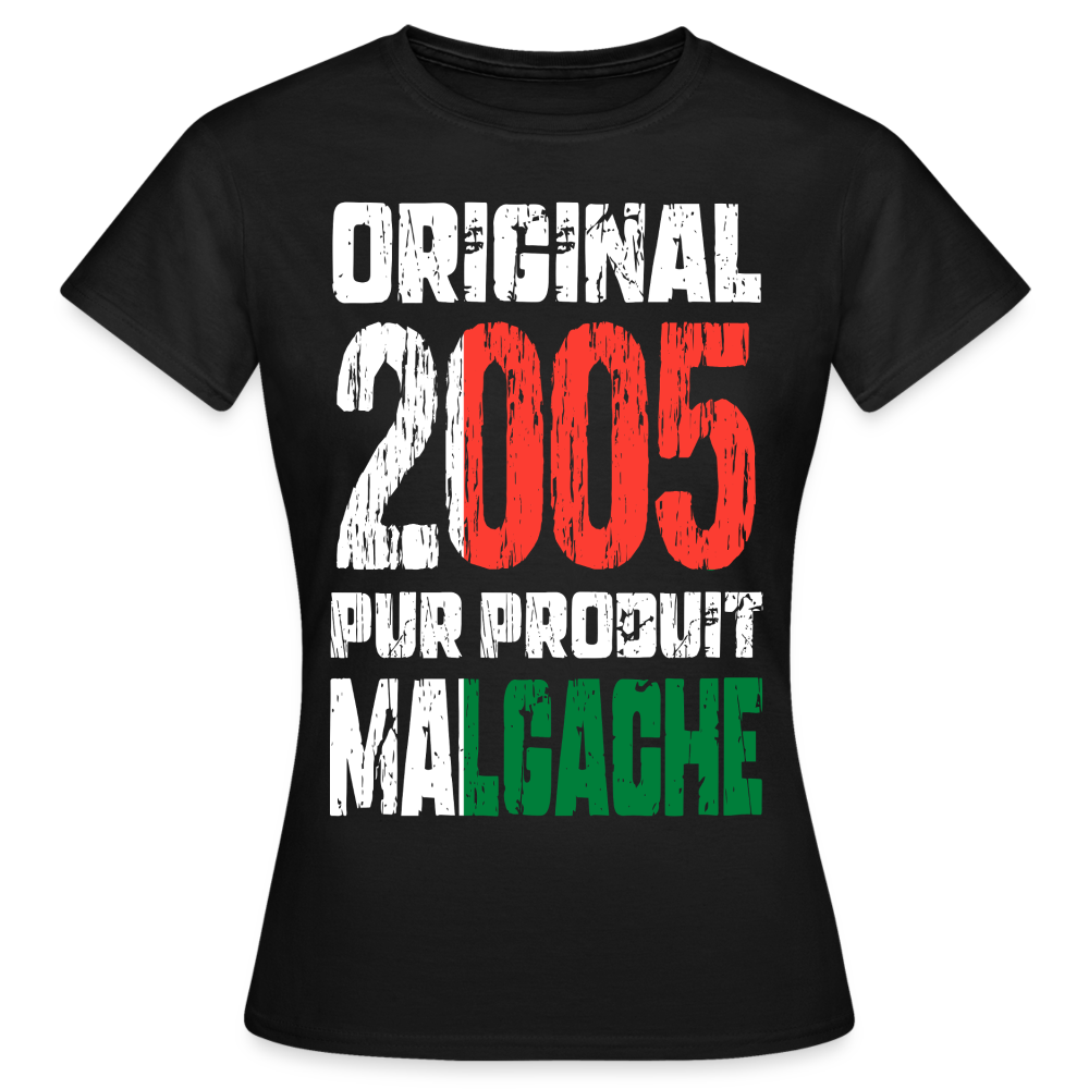 T-shirt Femme - Anniversaire 20 Ans - Original 2005 - Pur produit Malgache - noir