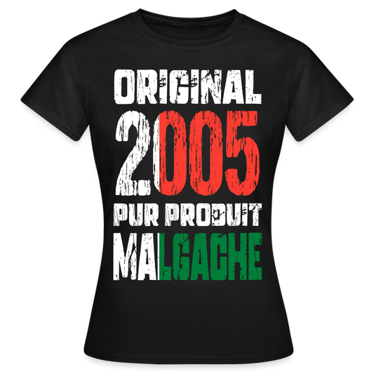 T-shirt Femme - Anniversaire 20 Ans - Original 2005 - Pur produit Malgache - noir