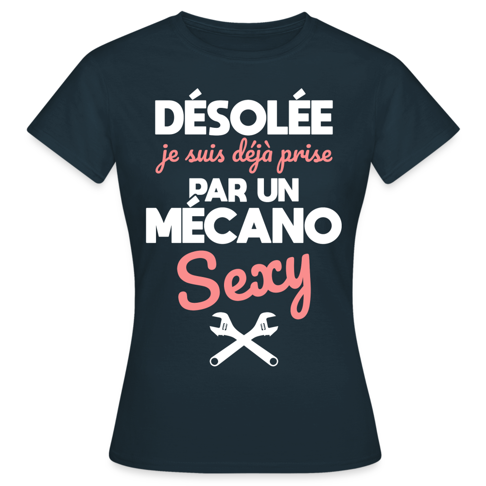 T-shirt Femme - Je suis prise par un mécano sexy - marine