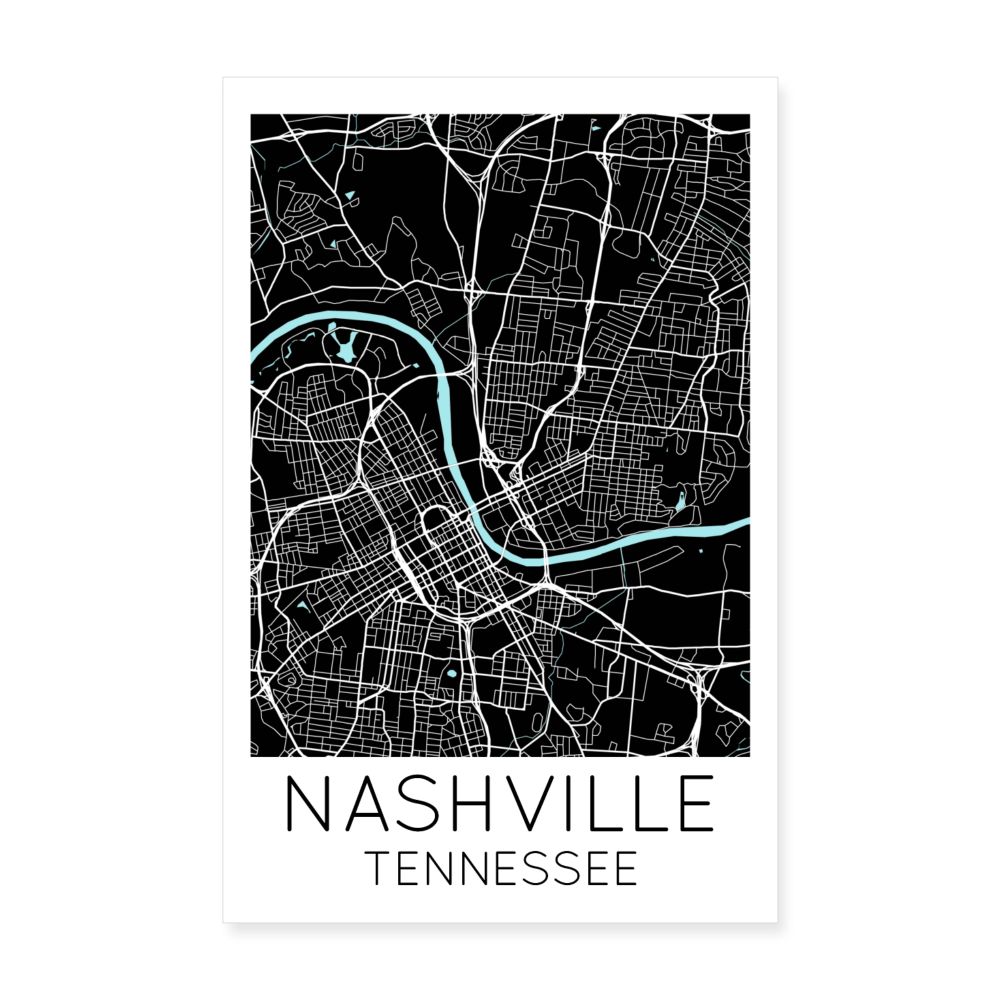 Poster Nashville - Plan Nashville - 20 x 30 cm - blanc