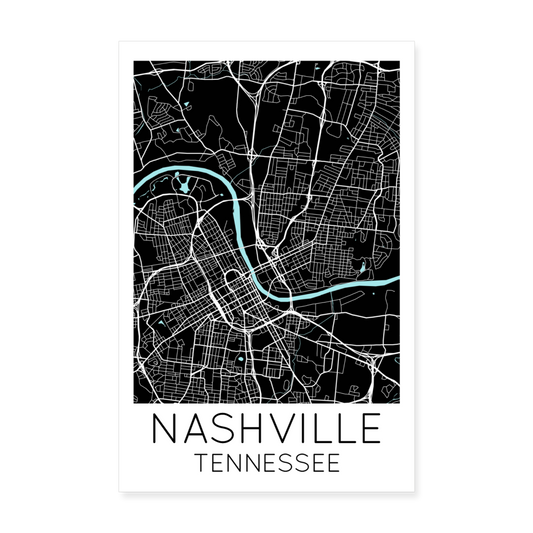 Poster Nashville - Plan Nashville - 20 x 30 cm - blanc