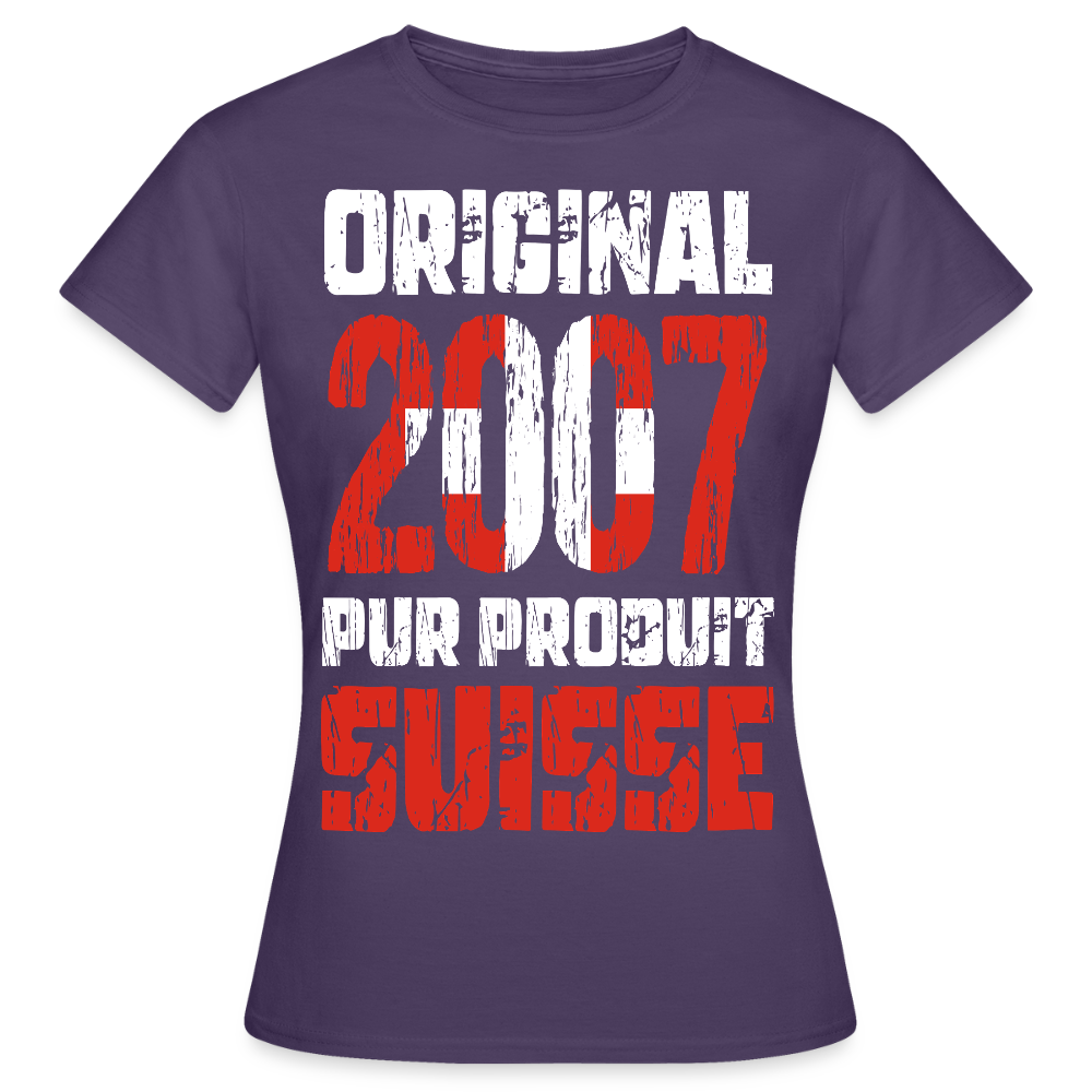 T-shirt Femme - Anniversaire 18 Ans - Original 2007 - Pur produit Suisse - violet foncé