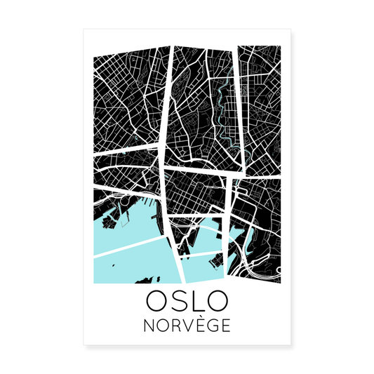 Poster Oslo - Plan Oslo - 20 x 30 cm - blanc