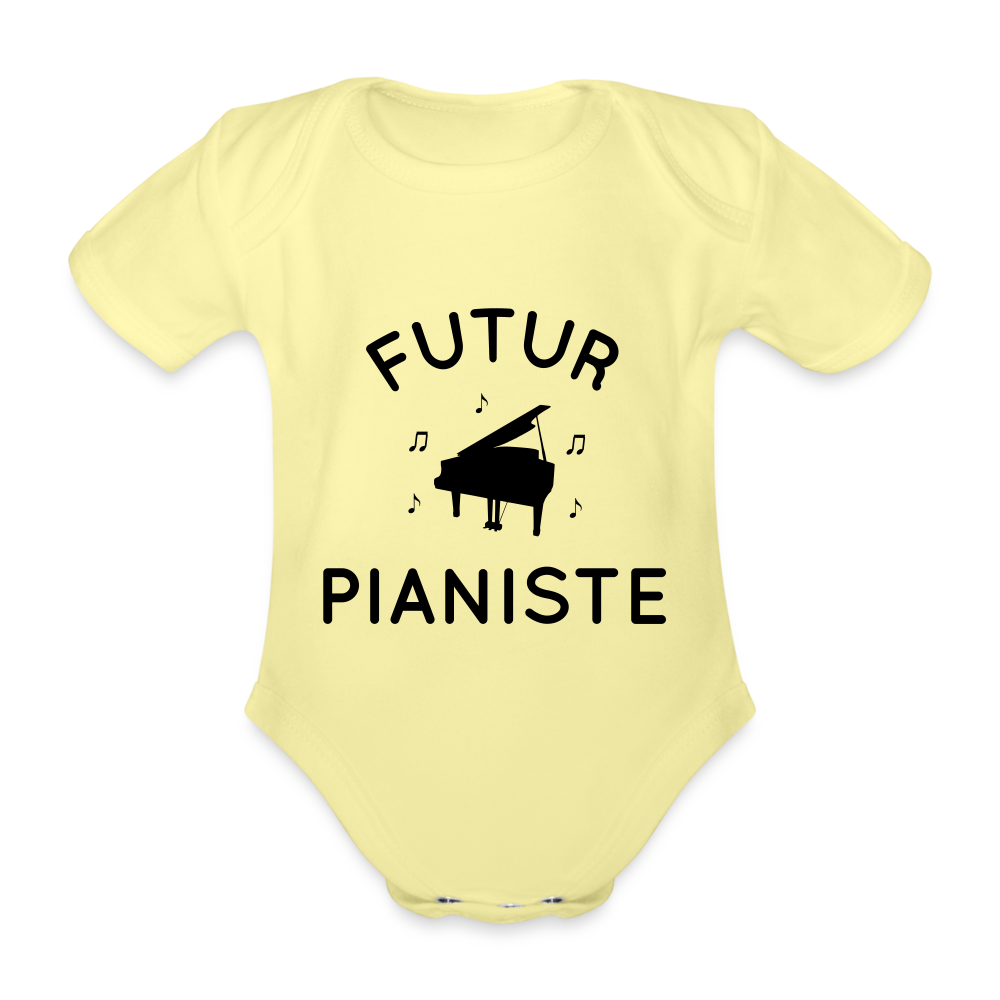 Body Bébé bio manches courtes - Futur pianiste - jaune délavé