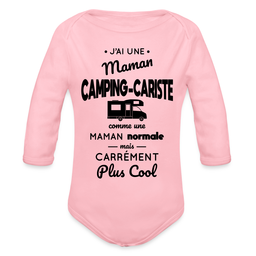 Body Bébé bio manches longues - J'ai une maman camping-cariste - rose clair