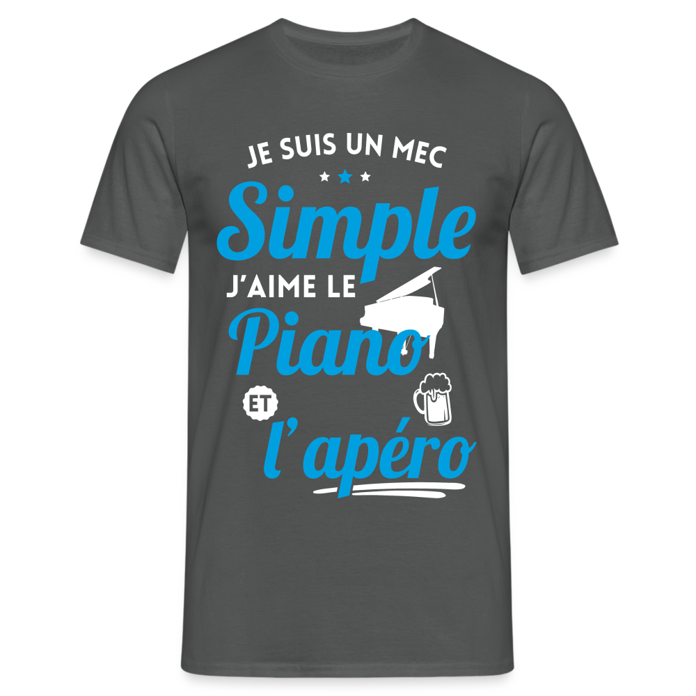 T-shirt Homme - J'aime le piano et l'apéro - charbon