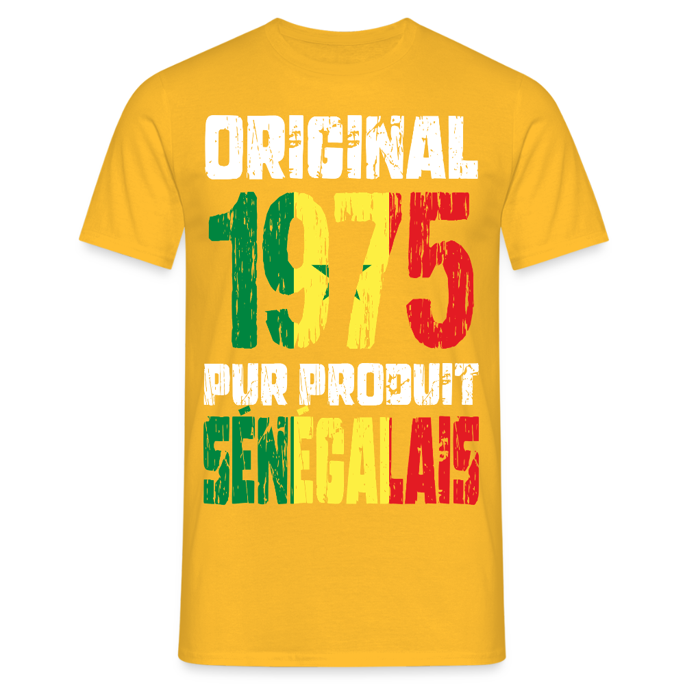 T-shirt Homme - Anniversaire 50 Ans - Original 1975 - Pur produit Sénégalais - jaune