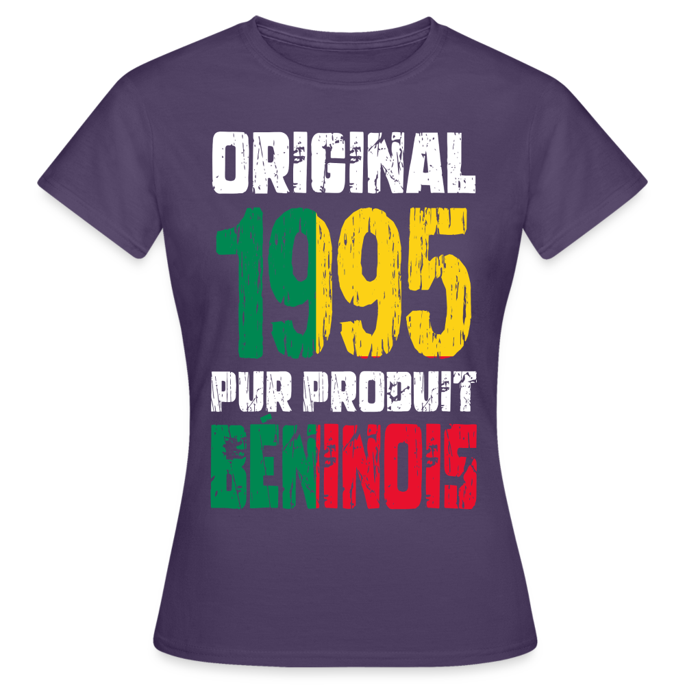 T-shirt Femme - Anniversaire 30 Ans - Original 1995 - Pur produit Béninois - violet foncé