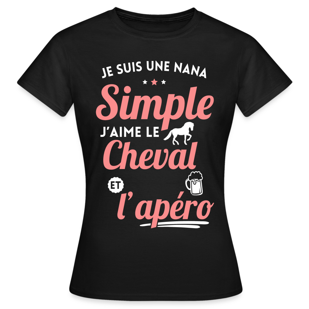 T-shirt Femme - J'aime le cheval et l'apéro - noir