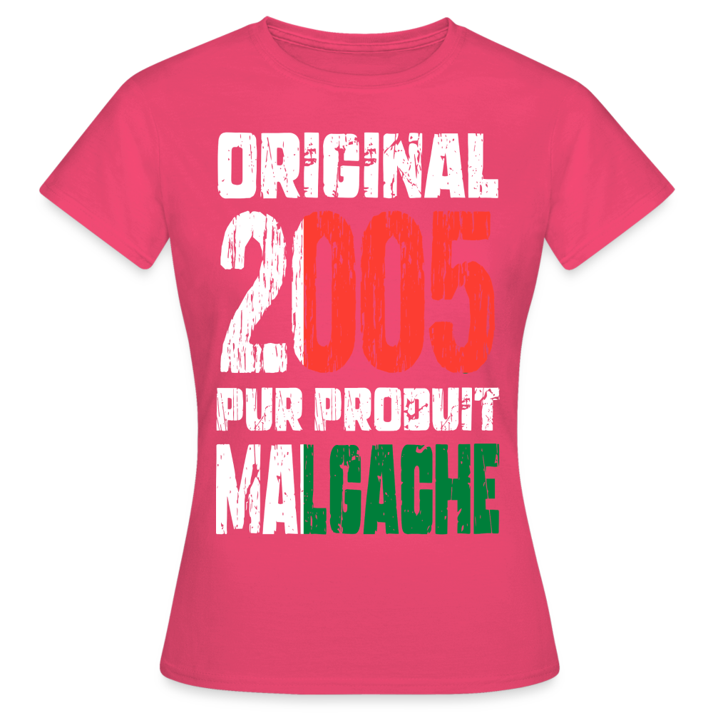 T-shirt Femme - Anniversaire 20 Ans - Original 2005 - Pur produit Malgache - rose azalée