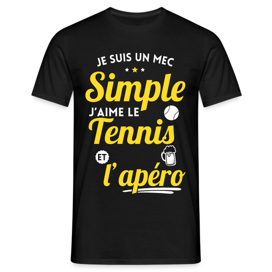 T-shirt Homme - J'aime le  tennis et l'apéro - noir