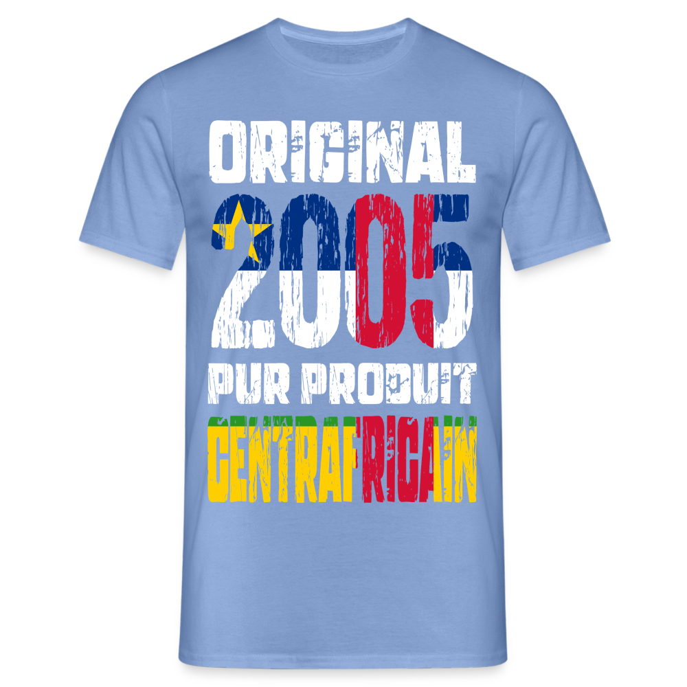 T-shirt Homme - Anniversaire 20 Ans - Original 2005 - Pur produit Centrafricain - carolina blue