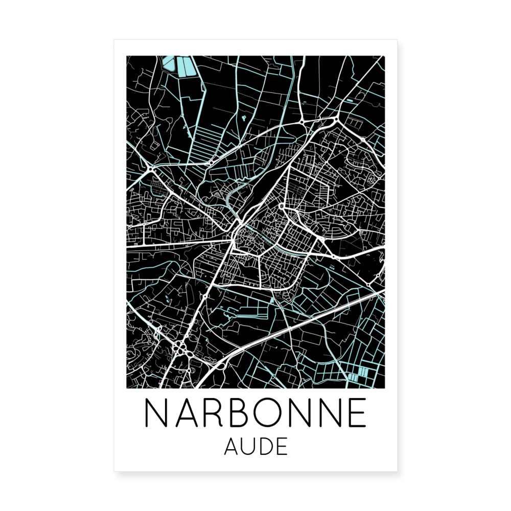 Poster Narbonne - Plan Narbonne - 20 x 30 cm - blanc