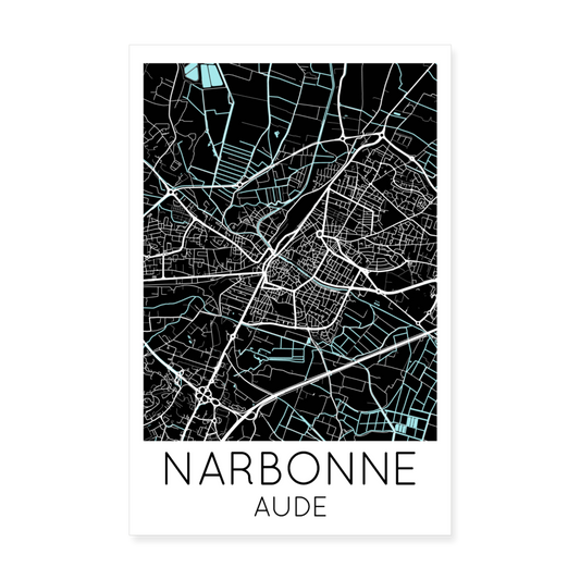 Poster Narbonne - Plan Narbonne - 20 x 30 cm - blanc