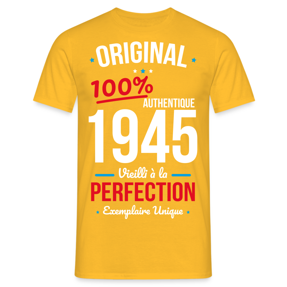 T-shirt Homme - Anniversaire 80 Ans - Original 1945 - jaune