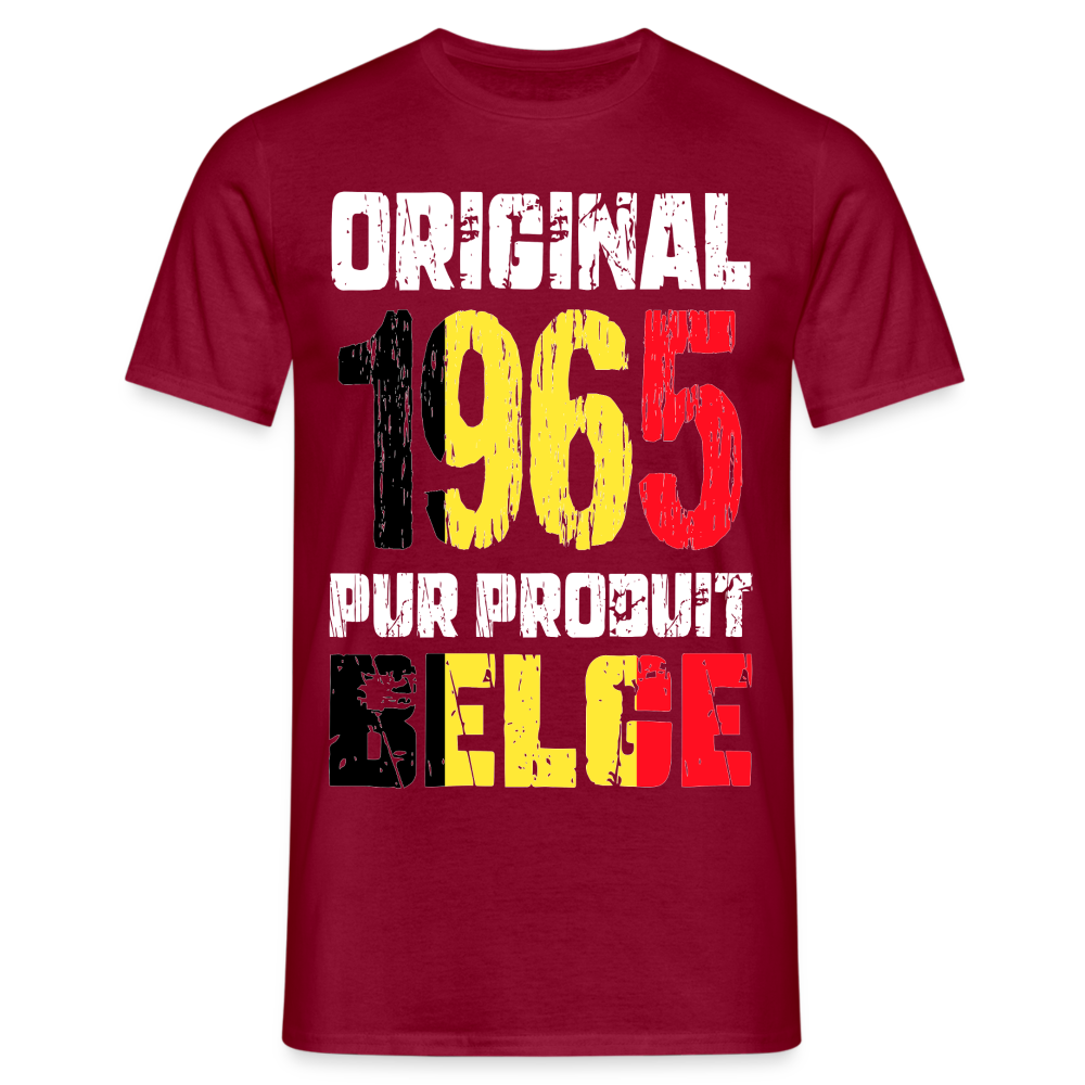 T-shirt Homme - Anniversaire 60 Ans - Original 1965 - Pur produit Belge - rouge brique