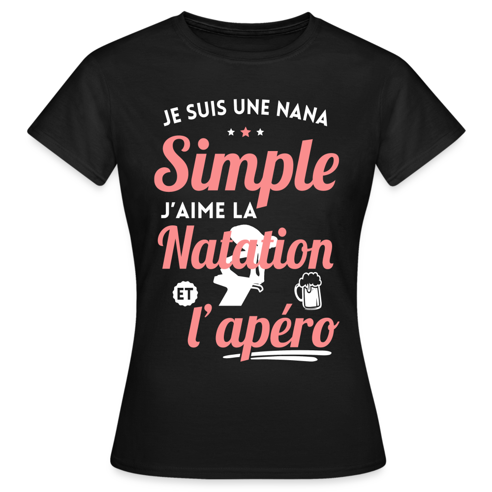 T-shirt Femme - J'aime la natation et l'apéro - noir