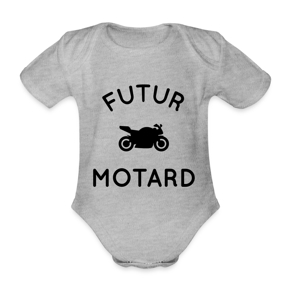 Body Bébé bio manches courtes - Futur motard - gris chiné