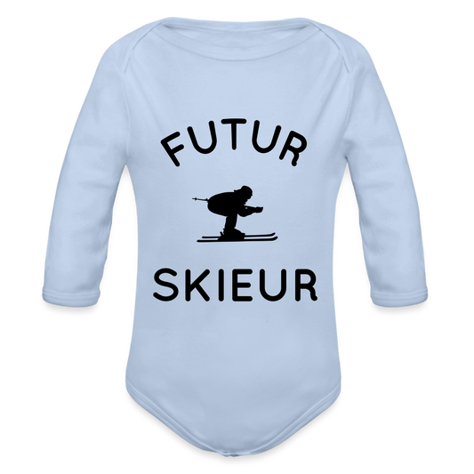 Body Bébé bio manches longues - Futur skieur - ciel