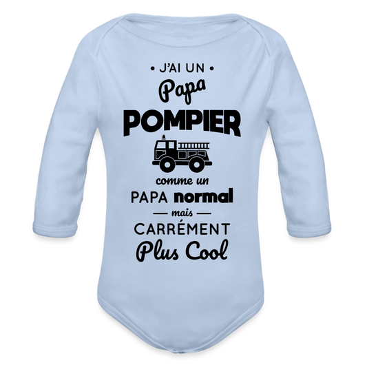 Body Bébé bio manches longues - J'ai un papa pompier - ciel