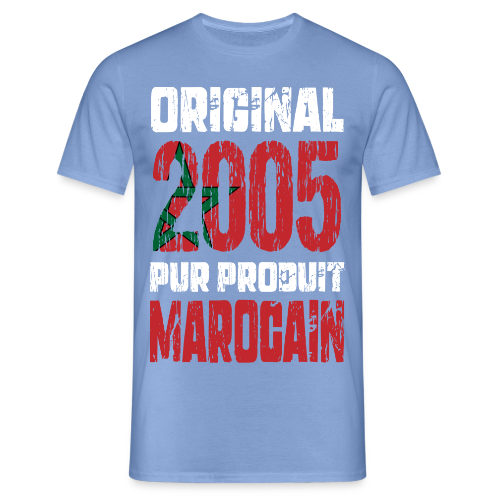 T-shirt Homme - Anniversaire 20 Ans - Original 2005 - Pur produit Marocain - carolina blue