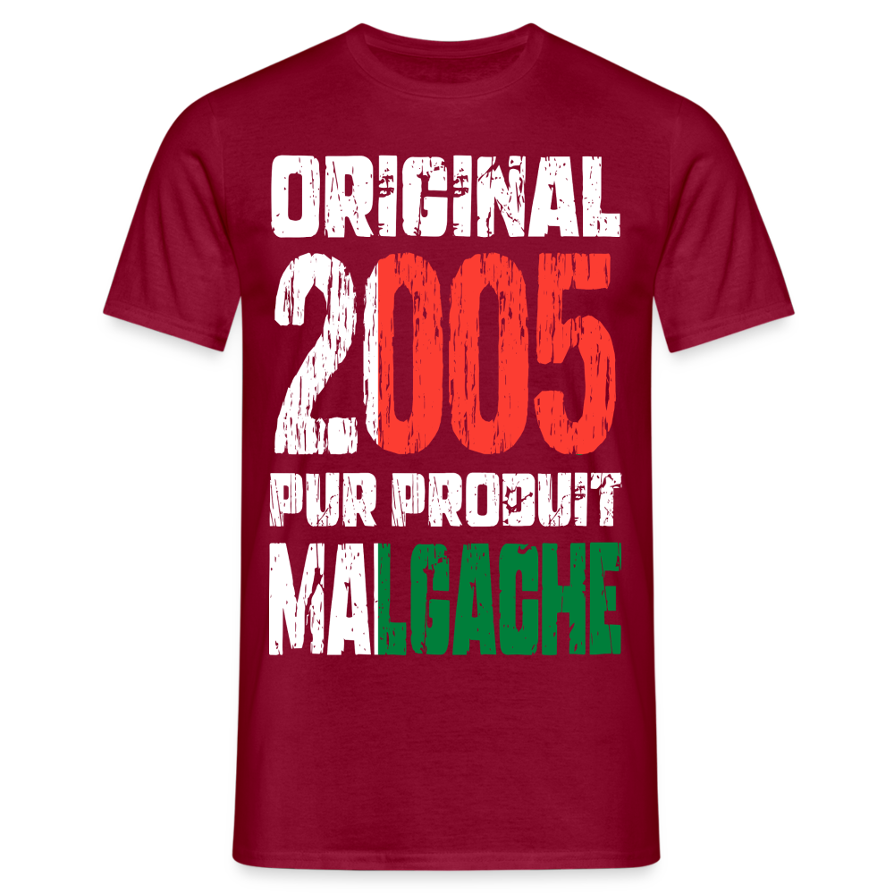 T-shirt Homme - Anniversaire 20 Ans - Original 2005 - Pur produit Malgache - rouge brique