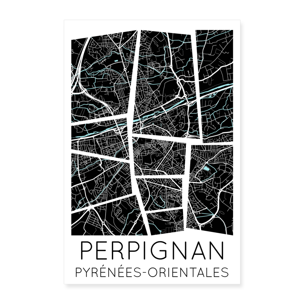 Poster Perpignan - Plan Perpignan - 60 x 90 cm - blanc