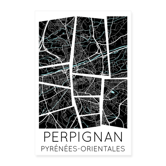 Poster Perpignan - Plan Perpignan - 60 x 90 cm - blanc