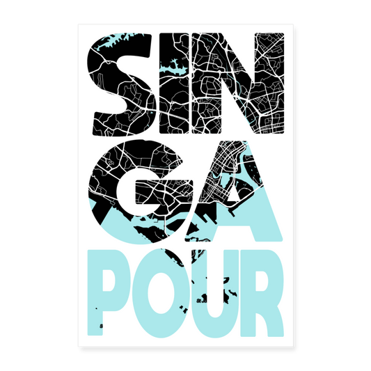 Poster Singapour - Plan Singapour - 40 x 60 cm - blanc