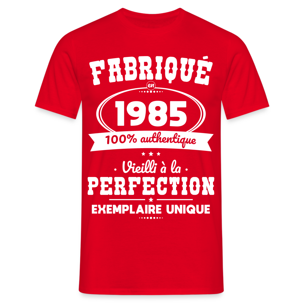 T-shirt Homme - Anniversaire 40 Ans - Fabriqué en 1985 - rouge