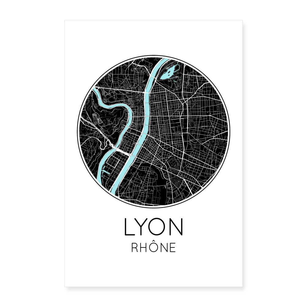 Poster Lyon - Plan Lyon - 40 x 60 cm - blanc