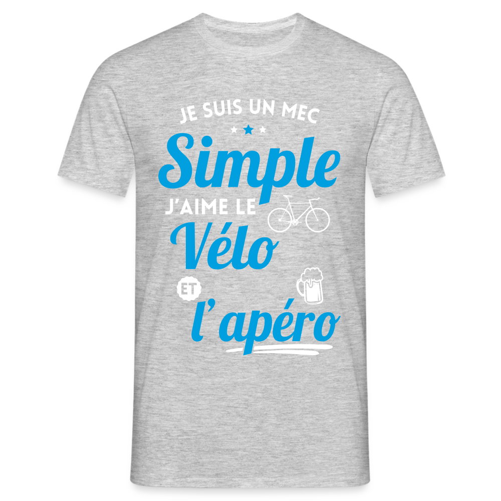 T-shirt Homme -  J'aime le vélo et l'apéro - gris chiné