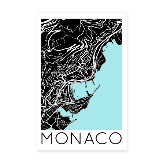 Poster Monaco - Plan Monaco - 20 x 30 cm - blanc