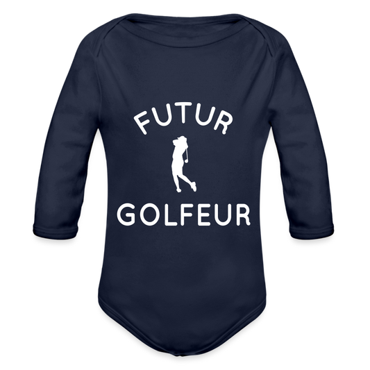 Body Bébé bio manches longues - Futur golfeur - marine foncé