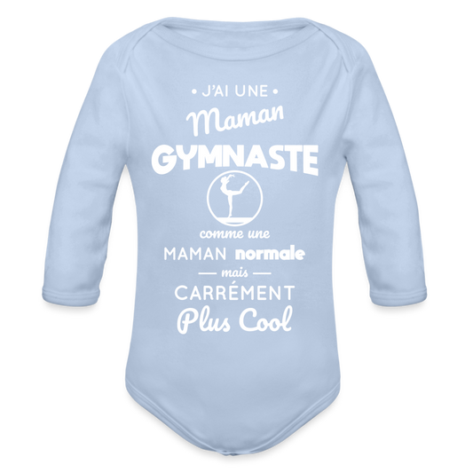 Body Bébé bio manches longues - J'ai une maman gymnaste - ciel