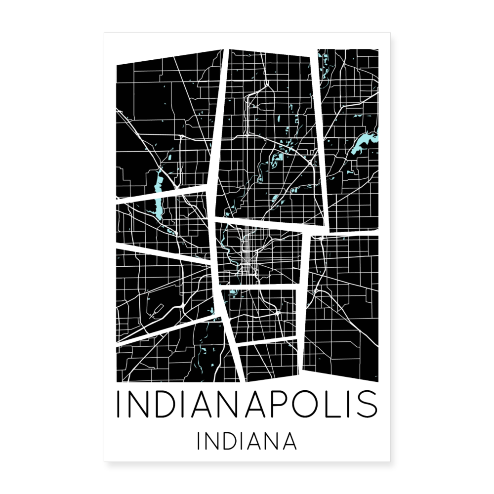 Poster Indianapolis - Plan Indianapolis - 40 x 60 cm - blanc