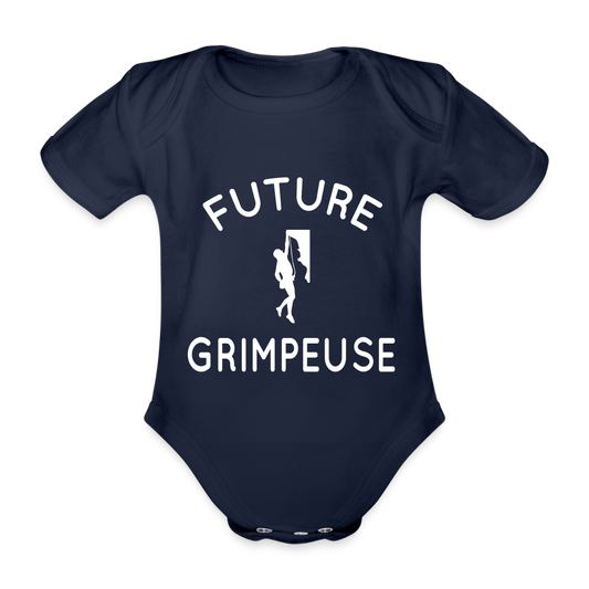 Body Bébé bio manches courtes - Future grimpeuse - marine foncé