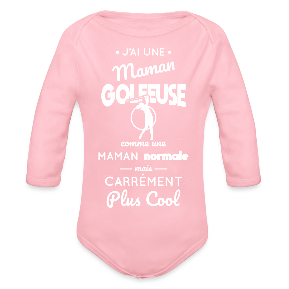 Body Bébé bio manches longues - J'ai une maman golfeuse - rose clair