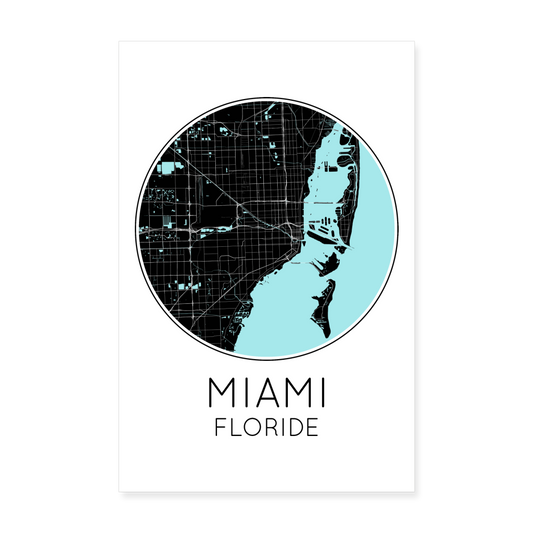 Poster Miami - Plan Miami - 20 x 30 cm - blanc