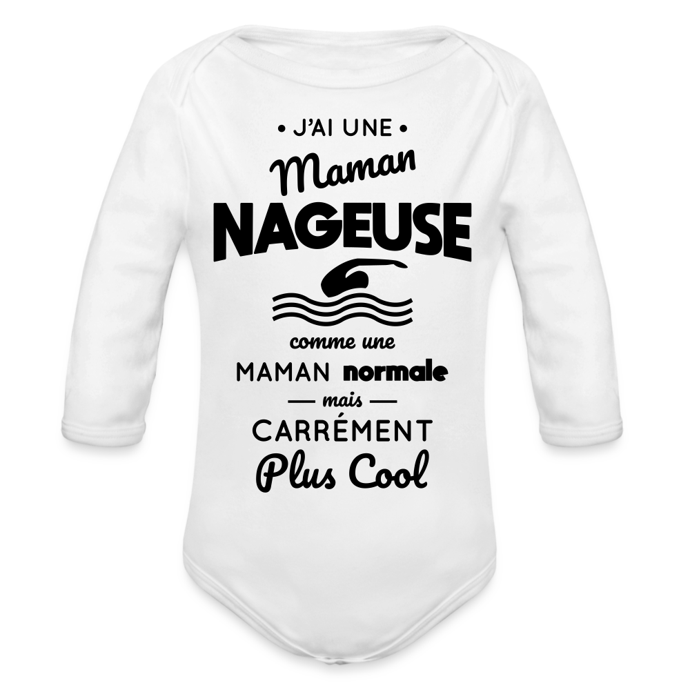 Body Bébé bio manches longues - J'ai une maman nageuse - blanc