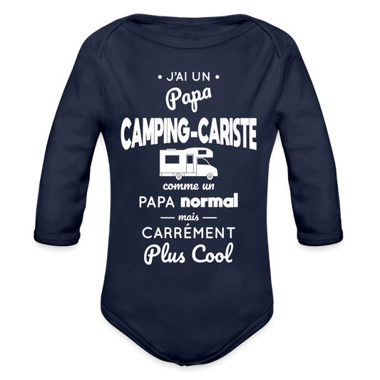 Body Bébé bio manches longues - J'ai un papa camping-cariste - marine foncé