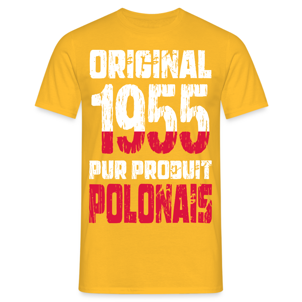 T-shirt Homme - Anniversaire 70 Ans - Original 1955 - Pur produit Polonais - jaune