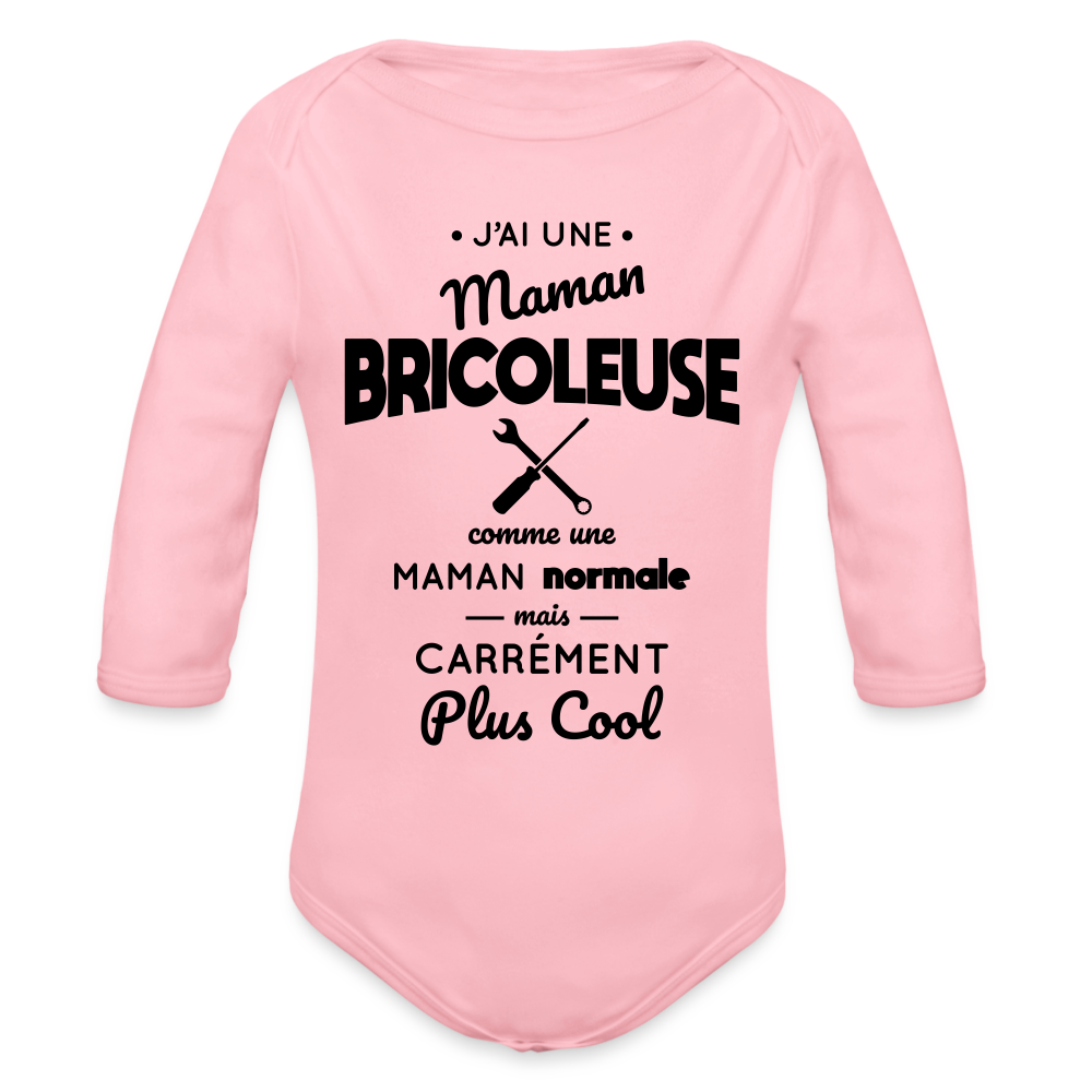 Body Bébé bio manches longues - J'ai une maman bricoleuse - rose clair