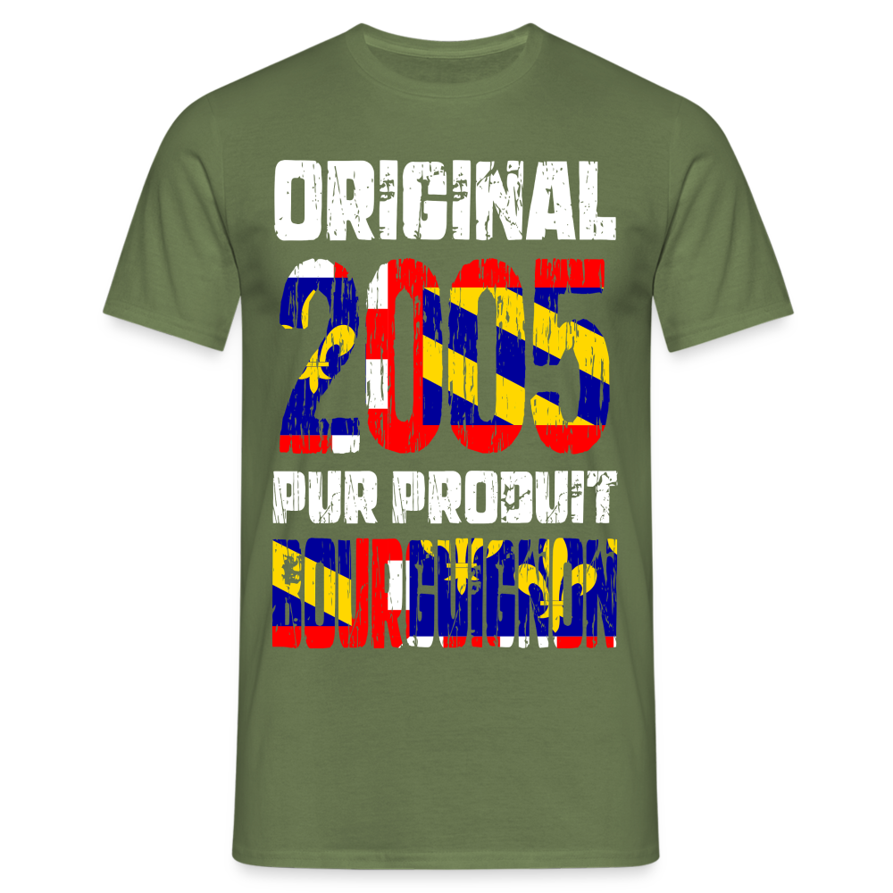 T-shirt Homme - Anniversaire 20 Ans - Original 2005 - Pur produit Bourguignon - vert militaire