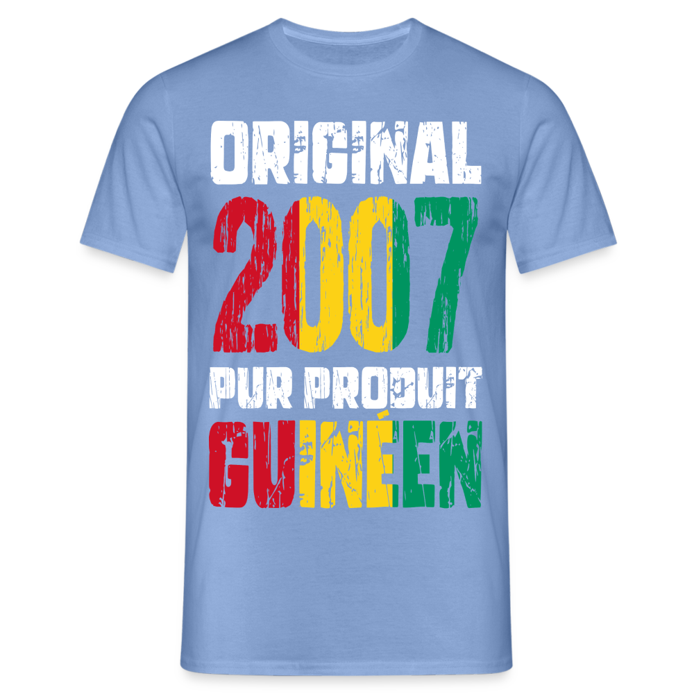 T-shirt Homme - Anniversaire 18 Ans - Original 2007 - Pur produit Guinéen - carolina blue