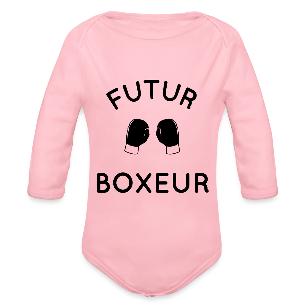 Body Bébé bio manches longues - Futur boxeur - rose clair